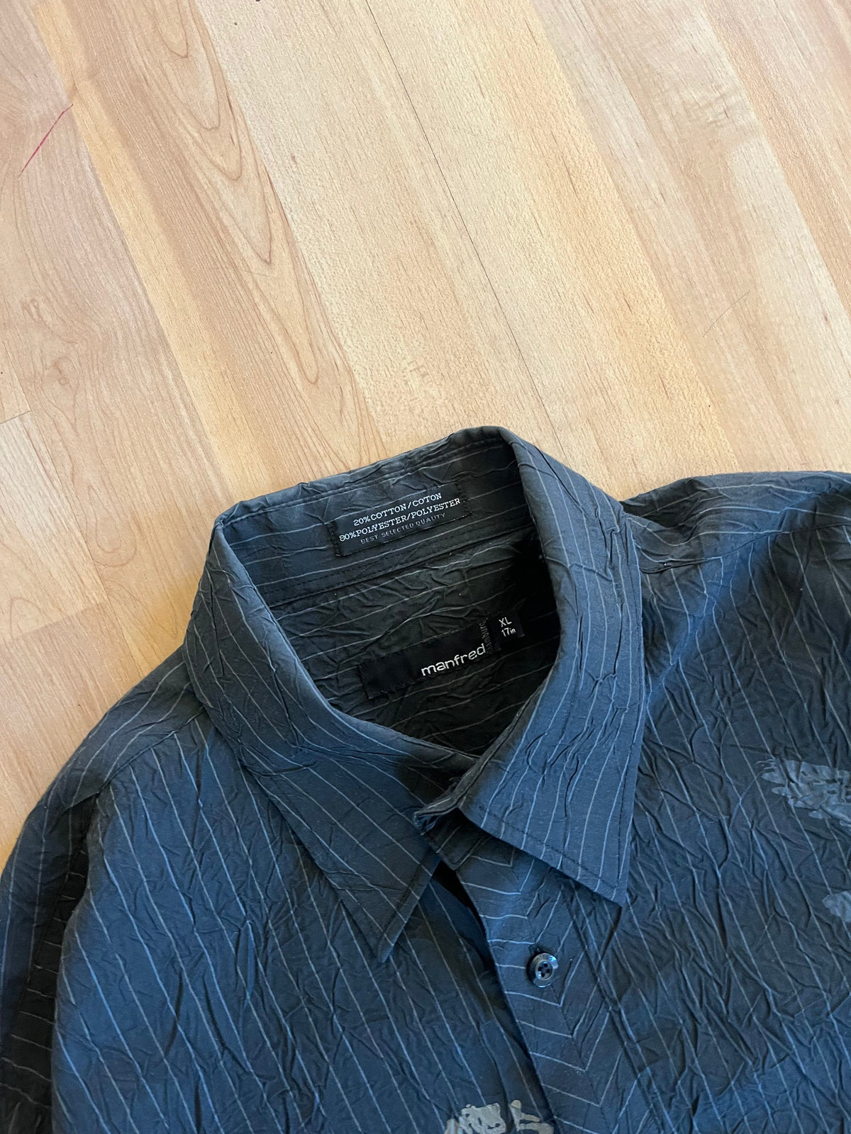 00s Black Pinstripe Graffiti Print Manfred Button-Up Shirt (XL)