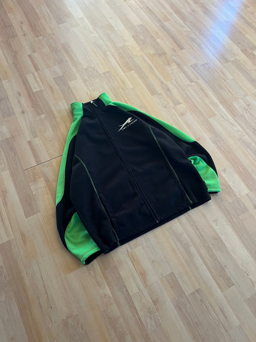 00s Black & Neon Green Cat's Pride Zip-Up Fleece Jacket (XL)