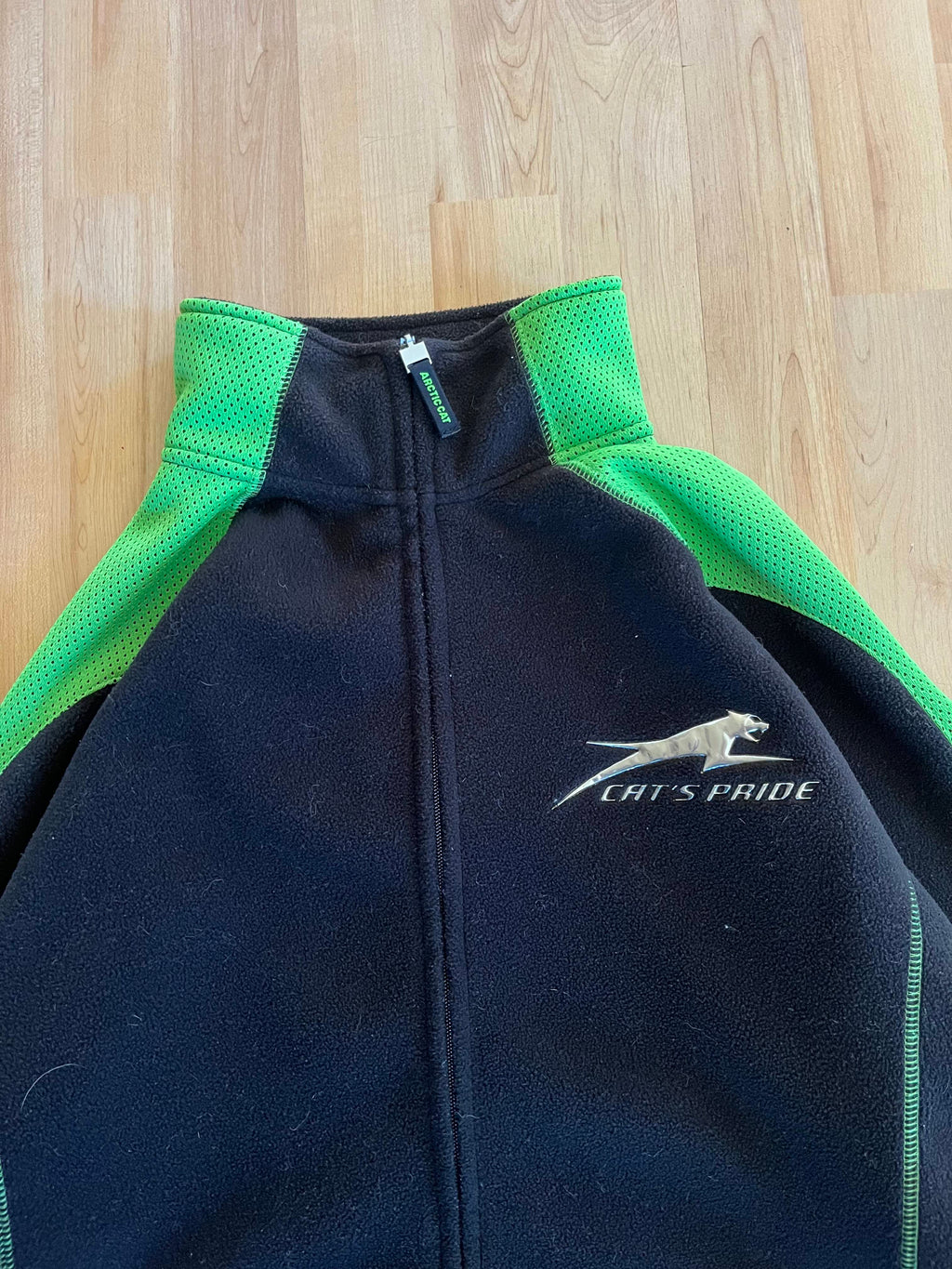 00s Black & Neon Green Cat's Pride Zip-Up Fleece Jacket (XL)
