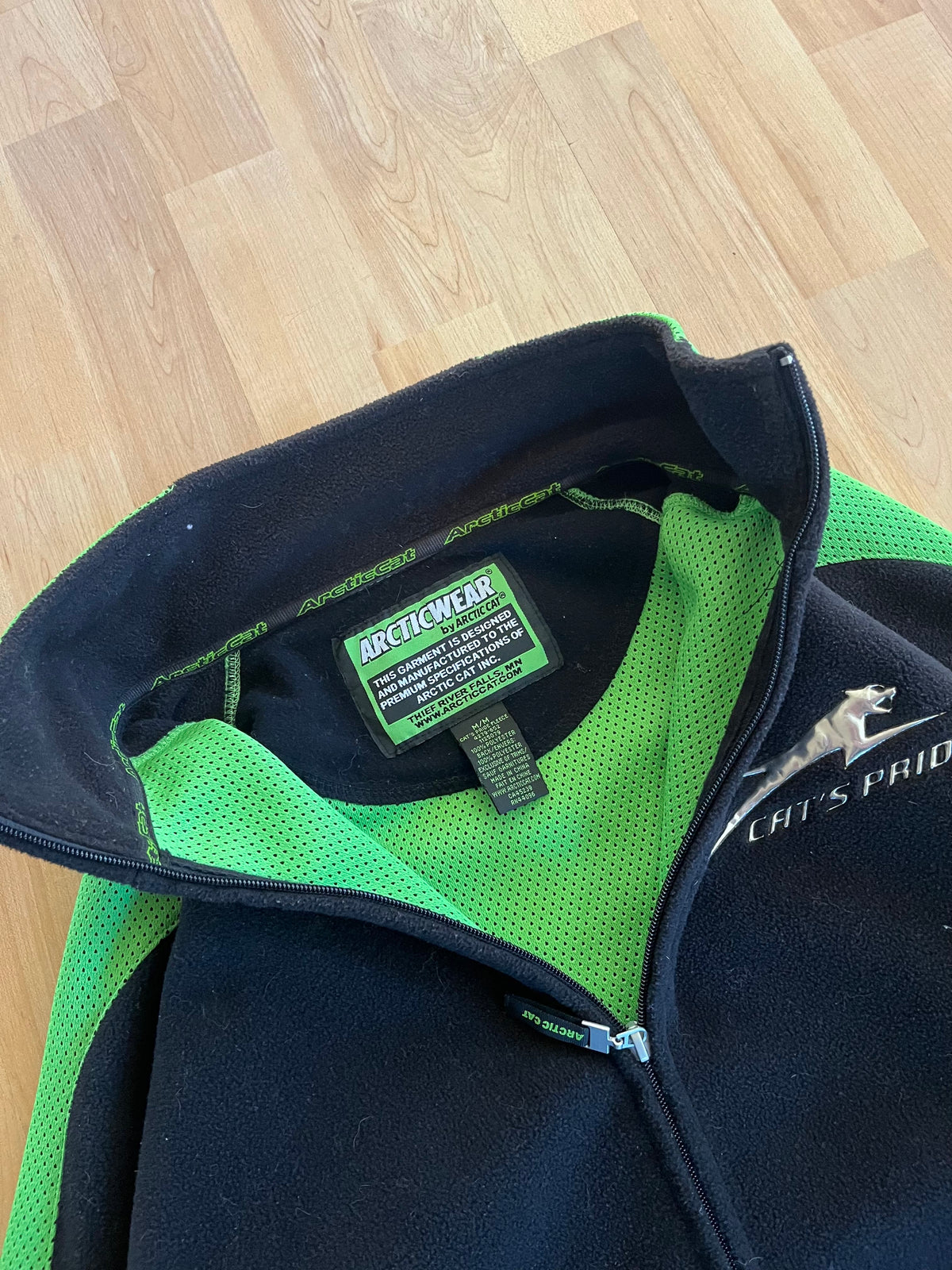00s Black & Neon Green Cat's Pride Zip-Up Fleece Jacket (XL)