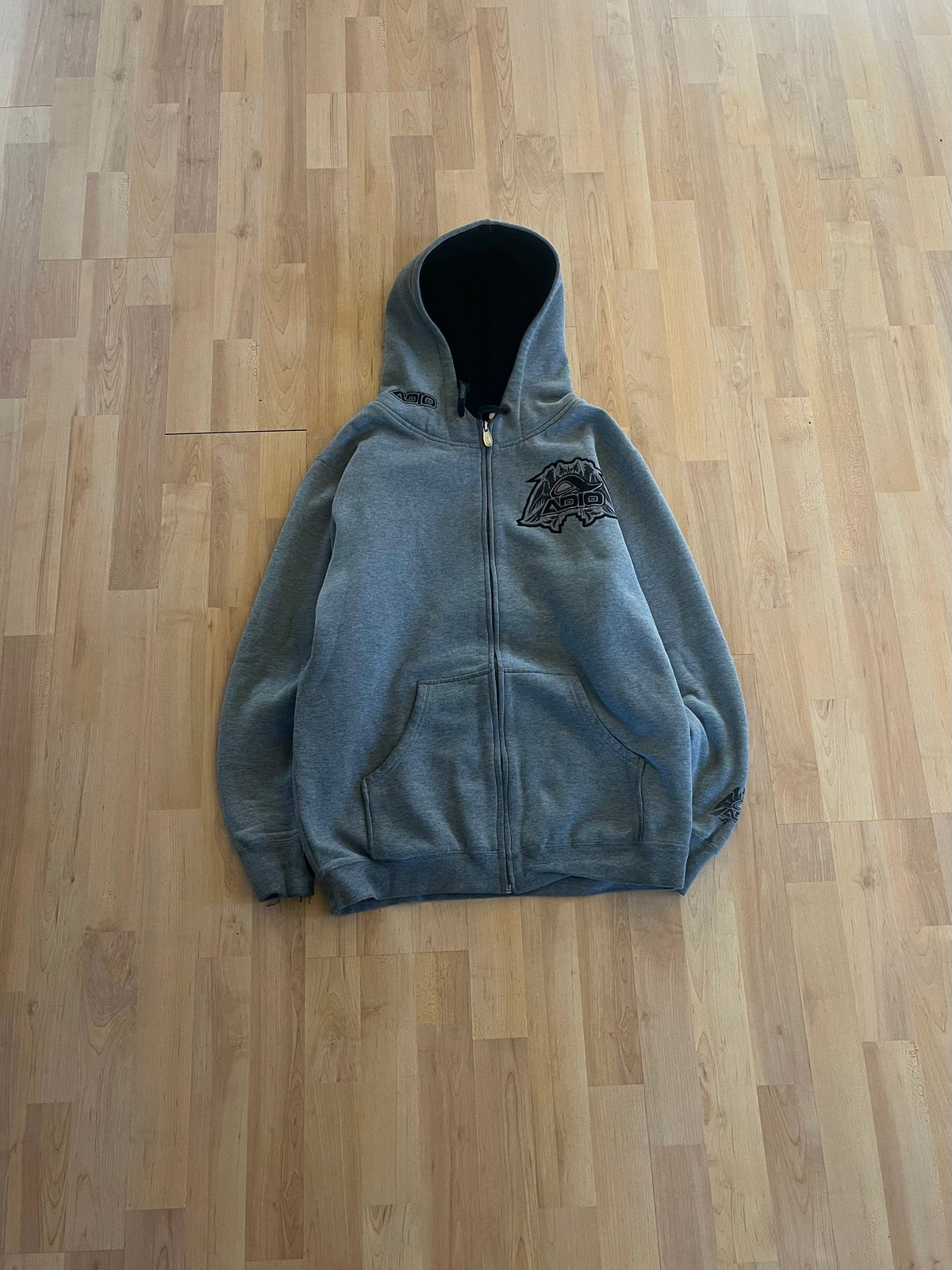 Y2K Grey Heavyweight ADIO Sherpa Lined Zip-Up Hoodie (M)