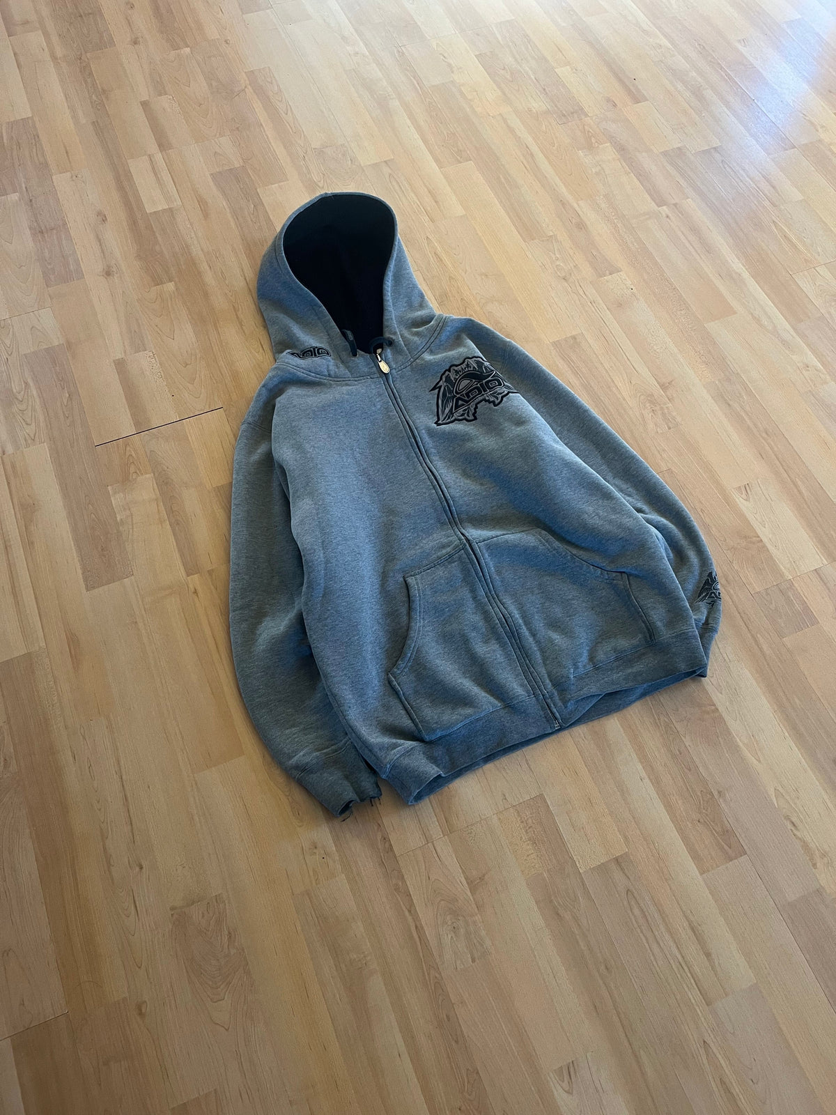Y2K Grey Heavyweight ADIO Sherpa Lined Zip-Up Hoodie (M)