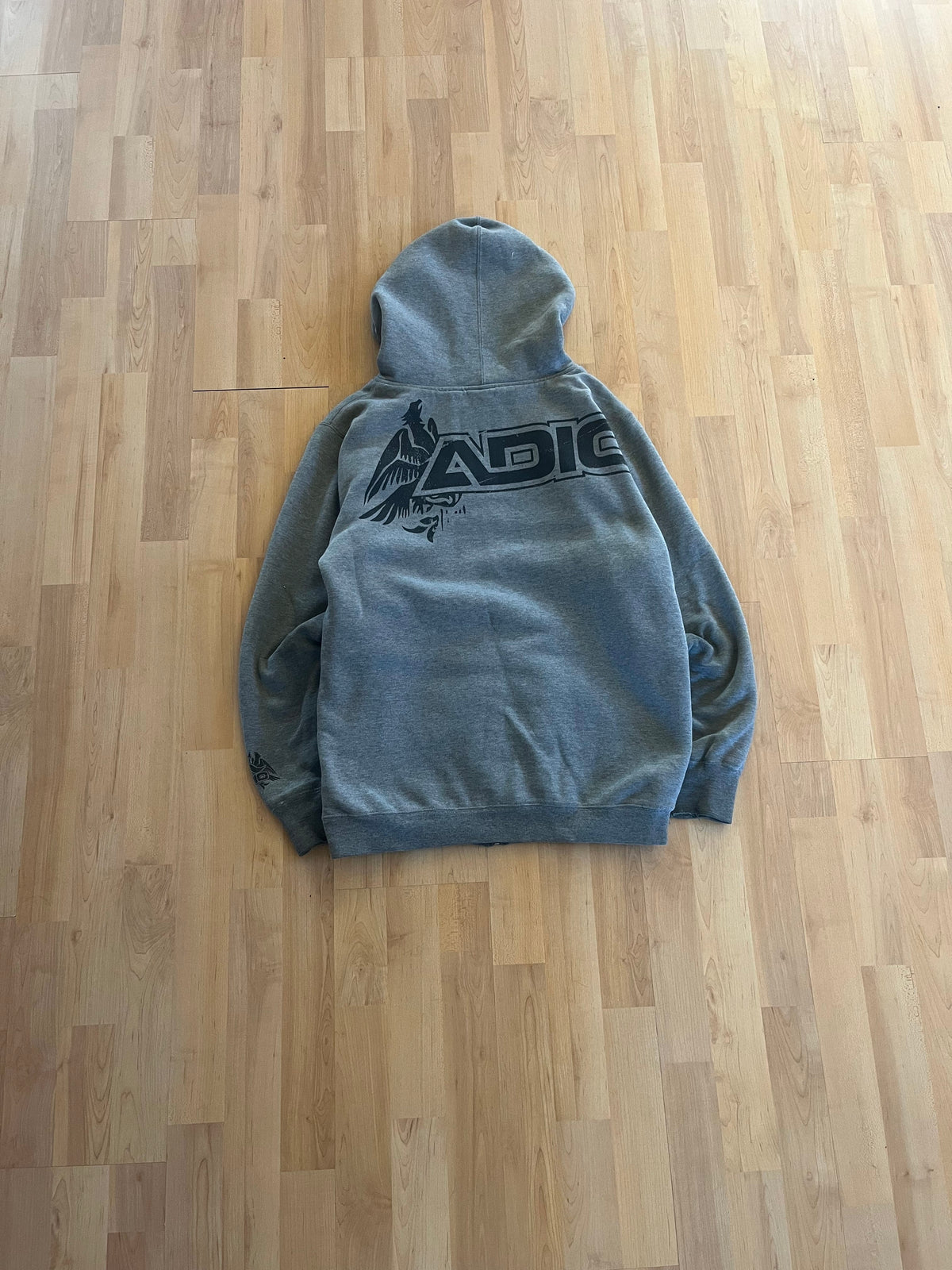 Y2K Grey Heavyweight ADIO Sherpa Lined Zip-Up Hoodie (M)