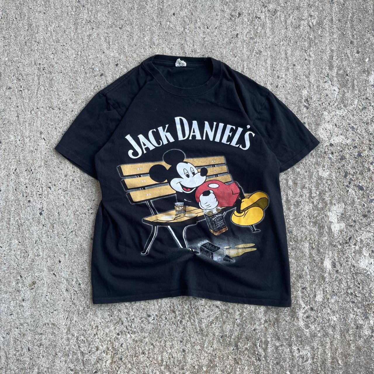 Vintage Y2K Black Mickey Mouse x Jack Daniels T-Shirt (M)